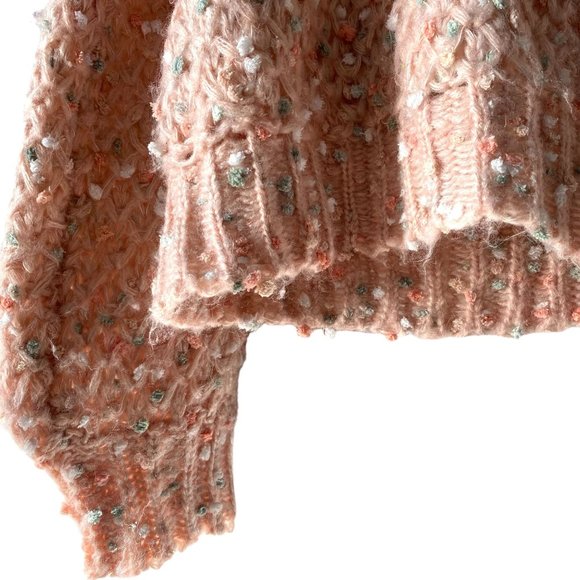 Loveriche Chunky Cable Knit Pink Pullover Sweater with Soft Colorful Confetti Ac - Picture 4 of 4